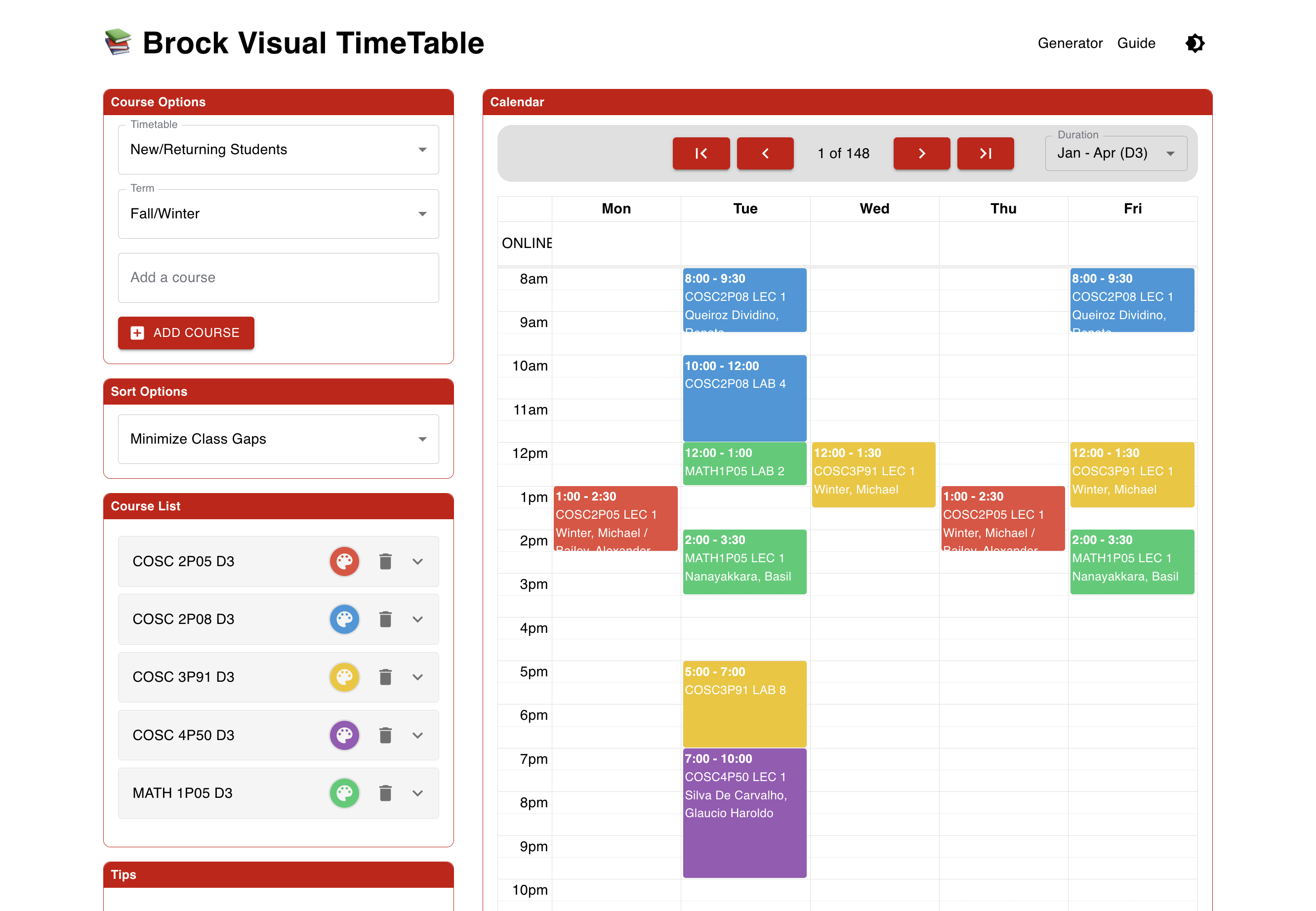 Brock Visual Timetable